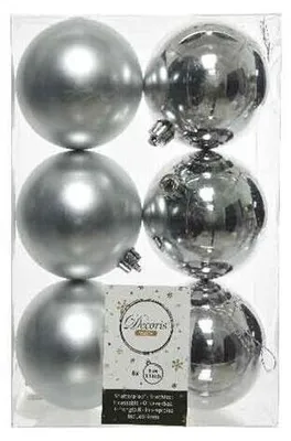 Produktbild von Weihnachtsbaumkugeln bruchfest Ø 8 cm 6 Stück silber glanz / matt