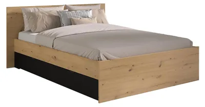 Produktbild von Bett mit 2 Schubladen, 140 x 190/200 cm – Naturfarben und schwarz – VARLY