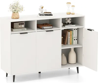 Zdjęcie produktu dla Szafki do salonu COSTWAY szafka bufetowa, szafka kuchenna z 5 regulowanymi półkami, szafka barowa z 3 otwartymi przegrodami i drzwiami