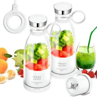 Immagine prodotto di set di 2 bottiglie di succo fresco da 380 ml, frullatore USB, frullatore portatile da 500 g per frullati - JUCIFY Bianco