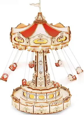 Image de FORSMANO Puzzle 3D en bois Boîte à musique en kit, avec 289 pièces de puzzle, carrousel vintage avec musique & lumière, idée de cadeau pour enfants & adultes