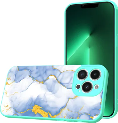 Produktbild von Smartphonica Handyhülle Geeignet für iPhone 13  Pro Max mit hellblauem Gold Marmor Print - TPU Back Cover Case hellblau  Gold-Marmor-Design - Türkis
