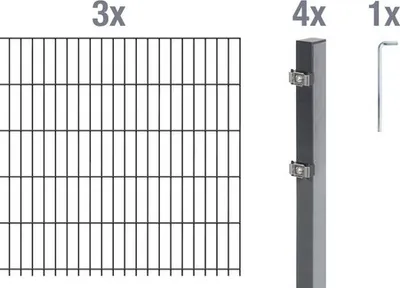 Image de Alberts 650940 Clôture en treillis double comme set complet de clôture de 8 pièces, anthracite, hauteur 120 cm, longueur 6 m