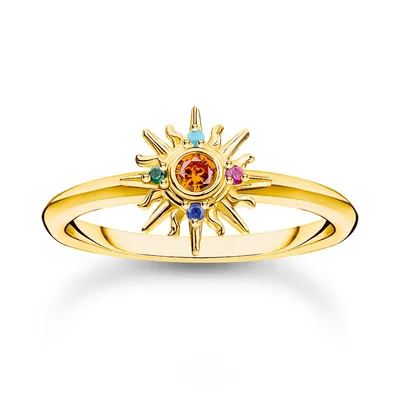 Produktbild von Thomas Sabo TR2458-488-7 Damen-Ring mit Sonne und Bunten Steinen Goldfarben, 58/18,5