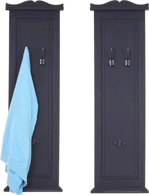 Productafbeelding van Set van 2 Wandgarderobe met Haken - Donkergrijs Gelakt Hout 109x28cm