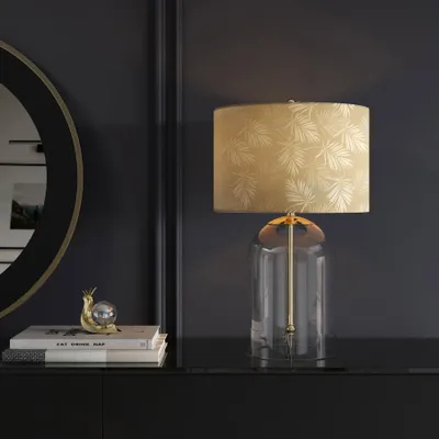 Produktbild von riess-ambiente Moderne Tischlampe CLASSICO 50cm transparent Glas weiß gold Leinenschirm
