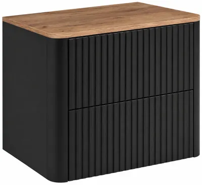 Image de Armoire de salle de bain, dimensions 60 cm, couleur noire, façade en bois imitation chêne, dimensions totales : 60,8 x 44,2 x 50 cm, productTiles.product.images.aiGenerated