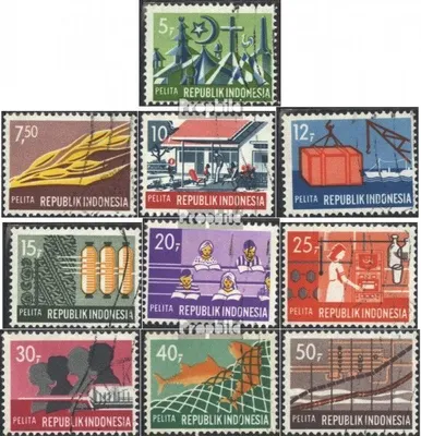 Produktbild von Briefmarken Indonesien 1969 Mi 644A-653A (kompl.Ausg.) gestempelt Freimarken: 5 Jahresplan