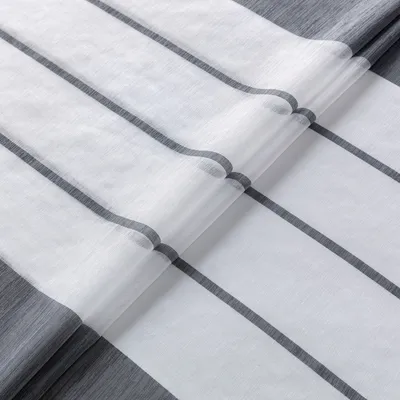 Produktbild von 2er Set Gardinen Gestreift Halbtransparent Vorhänge Voile mit Ösen für Wohnzimmer Schlafzimmer, Grau, B140xH145cm