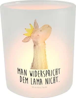 Produktbild von Mr. & Mrs. Panda Teelichthalter Glas Lamakopf König - Transparent - Geschenk, Kerzenhalter, Outdoor Windlicht, Freundin, Kerzenglas, aus, Chef, Lama, Lamas, Abi