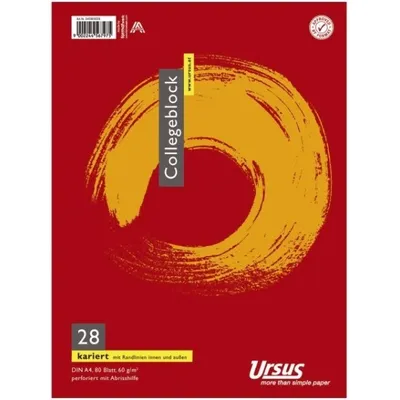 Produktbild von Ursus Basic 040993028 Collegeblock LIN28 - A4, 80 Blatt, 60 g/qm, 5mm kariert mit Randlinien