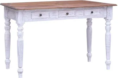 Image de Maison Exclusive - Bureau à tiroirs blanc 117 x 57 x 75 cm en bois massif de récupération