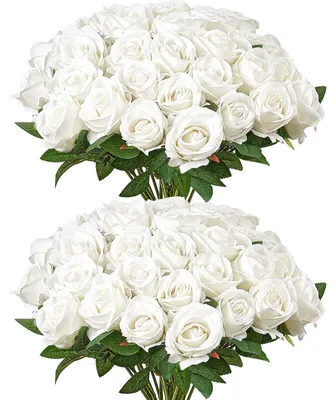 Produktbild von VEVOR Kunstblumen, 500 Stück Realistisch Aussehende Rote Schaumstoff Fake Rosen Großpackung, Künstliche Rote Brautdusche mit Stielen für DIY Hochzeitssträuße, Heim-Centerpieces Arrangements, Partytischdekorationen, 60 Stück, Weiß-a