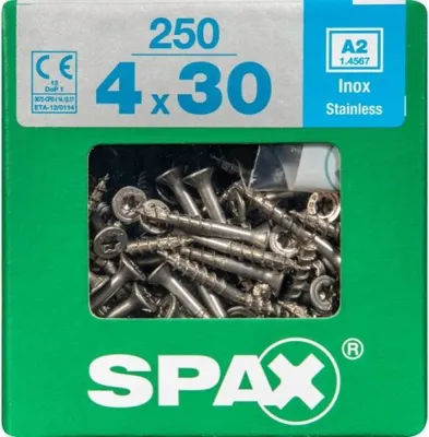 Obrázok produktu pre SPAX skrutka z nehrdzavejúcej ocele, 4 x 30 mm, 250 kusov, s čiastočným závitom, so zápustnou hlavou, T-STAR plus T20, 4CUT - 4197000400306