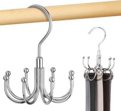 Imagen del producto de Soporte para cinturones, perchero para armario, con 8 ganchos para hasta 24 cinturones, color plateado, ideal para el vestidor