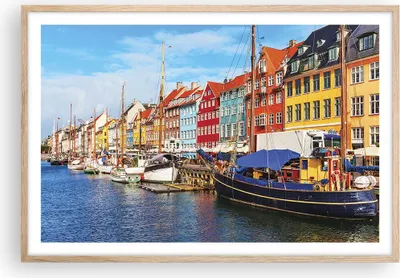 Produktbild von Gerahmtes Poster - Rahmen in heller Eiche - Kopenhagen Nahavn Schiffe - 91,5x61 cm - Wand Bild - Wanddeko - Wandbilder - Wandposter - Bilderrahmen - Bilder - Kunstdruck - Wandbild - P2NAA91x61-4205