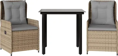 Produktbild von vidaXL 3-tlg. Garten-Essgruppe mit Kissen Beige Poly Rattan