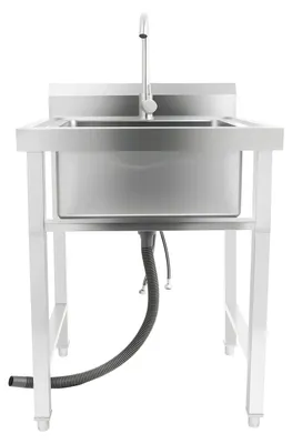 Immagine prodotto di Lavello da incasso in acciaio inossidabile - Lavello per cucina - Monovasca - Con rubinetto - 60x60x93 cm - Capacità di carico: 150 kg - Colore: argento