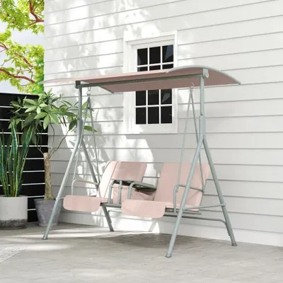 Produktbild von 175x112x165 cm Gartenschaukel 2-Sitzer Hollywoodschaukel Sonnendach Becherhalter Seitentasche Beige
