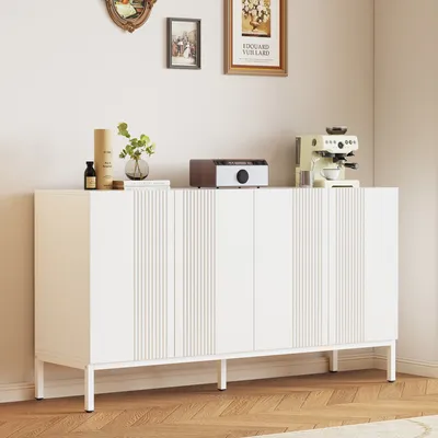 Produktbild von MODFU Kommode Sideboard mit 4 Tür, Schrank Buffet Griffloses Design für Küche, Wohnzimmer, Schlafzimmer, Weiß