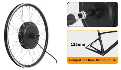 Image de Kit de conversion pour vélo électrique, moteur 1500 W, compatible avec la roue arrière, 48 V 1500 W, fixation par vis à l'arrière, 27,5