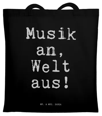 Produktbild von Mr. & Mrs. Panda Schultasche Musik an, Welt aus!... - Schwarz - Geschenk, canvas tasche, Sprüche, Spruch, Hören, lustig, Tragetasche, Tote Bag, Musiker, Laptoptasche