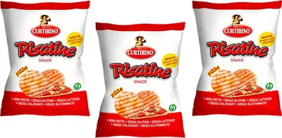 Produktbild von 3x Curtiriso Risatine Pizza Salziger Snack Reis- und Mais Snacks mit Pizzageschmack 30g