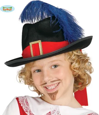 Produktbild von Musketier Hut Zorro Karneval Kostüm Klassischer Bandit Ritter Abenteuerhut Fasching Party Accessoire Kinder, Farbe: Schwarz