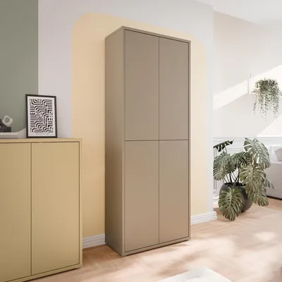 Produktbild von Schuhschrank Alice Springs 70 80, modern-minimalistisch, 4-türig, Flurschrank aus Holzwerkstoff in Taupe, 74,5 cm breit x 191,9 cm hoch x 34,9 cm tief