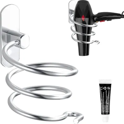 Produktbild von Haartrocknerhalter, Föhnhalter Haartrockner Halterung Wandbefestigung Ohne Bohren Selbstklebender Kleber, Aluminium, mit Kabelhalter, Fönhalter für Badzimmer/Schlafzimmer/Balkon, für Bad Schlafzimmer Aufbewahrung
