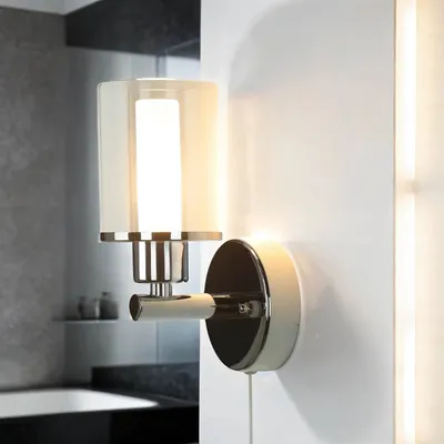 Produktbild von Wandlampe mit Schalter IP44 Chrom G9 Glas Metall Jugendstil Badlampe