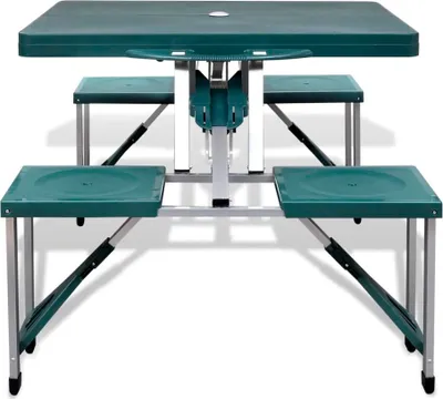 Produktbild von vidaXL Campingtisch mit 4 Hockern Klappbar Aluminium Extra Leicht Grün