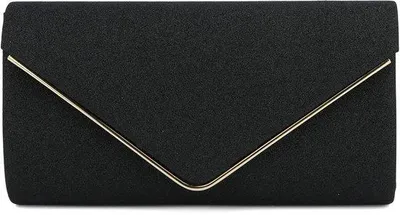 Produktbild von Schwarzes Abendclutch mit Glanz und Kette, elegante Schultasche mit Umschlag