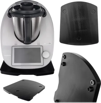 Produktbild von KADAX Gleitbrett für Thermomix, Brett aus hochwertigem Holz mit Vertiefungen, Teflongleitern und Gummistoppern für stabilen Küchenmaschine Stand, Schwarz