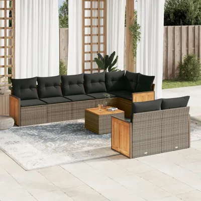Produktbild von 9-tlg. Garten-Sofagarnitur mit Kissen Grau Poly Rattan 3260240