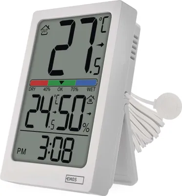 Digitální teploměr s vlhkoměrem, drátové čidlo, budík E0558P