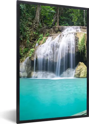 Produktbild von MuchoWow® Gerahmtes Poster Wasser - Wasserfall - Bäume 60x90 cm - Poster mit Schwarzem Bilderrahmen Wandposter Rahmen Foto Bilder - Kunst