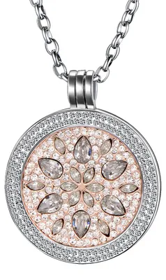 Produktbild von Morella Damen Halskette 70 cm Edelstahl und Zirkonia Anhänger mit Coin Blüte Zirkonia silber 33 mm im Schmuckbeutel
