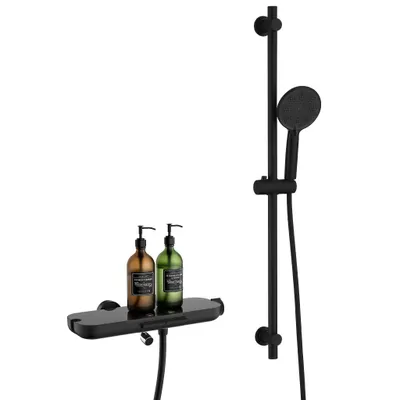 Produktbild von Homelody Brausebatterie-Set, Brausebatterie mit Handbrause & Brausestange, Badewannenarmatur Brausehalter und Brauseschlauch inkl. Schwarz