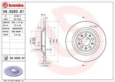 Produktbild von 2x BREMBO Bremsscheibe 08.N283.81 für JEEP CHEROKEE (KL) 33mm 320mm