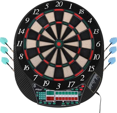 Produktbild von Physionics® Elektronische Dartscheibe - 28 Spiele/167 Spielvarianten/inkl. 12 Dartpfeile/100 Ersatz-Pfeilspitzen und Netzteil/16 Spieler/LED - Dartboard