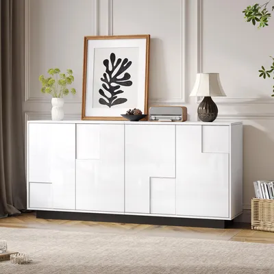 Immagine prodotto di Mobile contenitore, bianco e nero, 4 ante, design geometrico, 160 cm