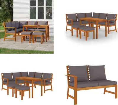 Produktbild von vidaXL 6 tlg. Garten Essgruppe mit Kissen Massivholz Akazie - Garten Essgruppe - Garten Essgruppen - Outdoor Essgruppe - Essgruppe