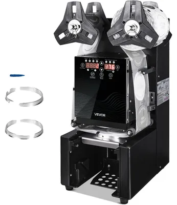 Produktbild von VEVOR Vollautomatische Becherversiegelungsmaschine, 500-650 Becher/Stunde, Becherversiegelungsmaschine für 190 mm hohe & 90/95 mm Becher, Elektrische Boba-Tee-Versiegelungsmaschine mit digitalem Steuer-LCD-Panel für Bubble Milk Tea Kaffee, Schwarz