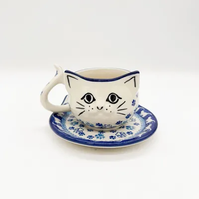 Produktbild von Tasse Bunzlauer Keramiktasse Becher Katze – 250 ml Blumen