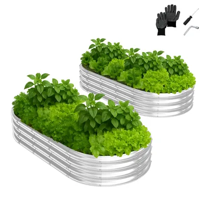 Zdjęcie produktu dla FCH 2 X Podwyższona grządka ogrodowa 180 x 90 x 30 cm – stal ocynkowana, odporna na warunki atmosferyczne | Metalowa grządka podwyższona, okrągła, zestaw do montażu