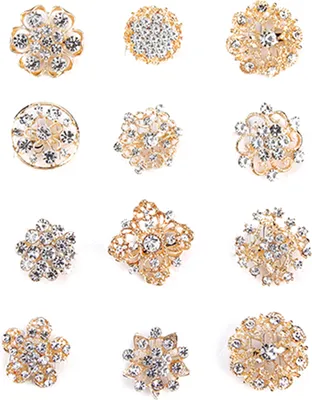 Produktbild von 12 Stück Blumen-Brosche, hohl, Schmuck, Geschenk, Legierung, Strass, Brautschal, Brosche, Anstecknadeln für Hochzeit-Golden