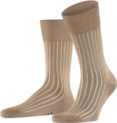 Produktbild von FALKE Herren Socken - Shadow, Strümpfe, Baumwolle, Logo, lang, einfarbig Braun/Beige 45-46