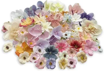 Produktbild von Famanu Kunstblumen 50 Stück - Bunte Seidenblumen für Dekoration und Basteln