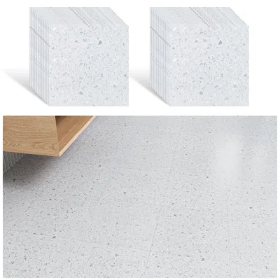 Produktbild von Elzusha – Selbstklebende PVC-Fliesen, Terrazzo-Optik, Weiß, 30 x 30 cm